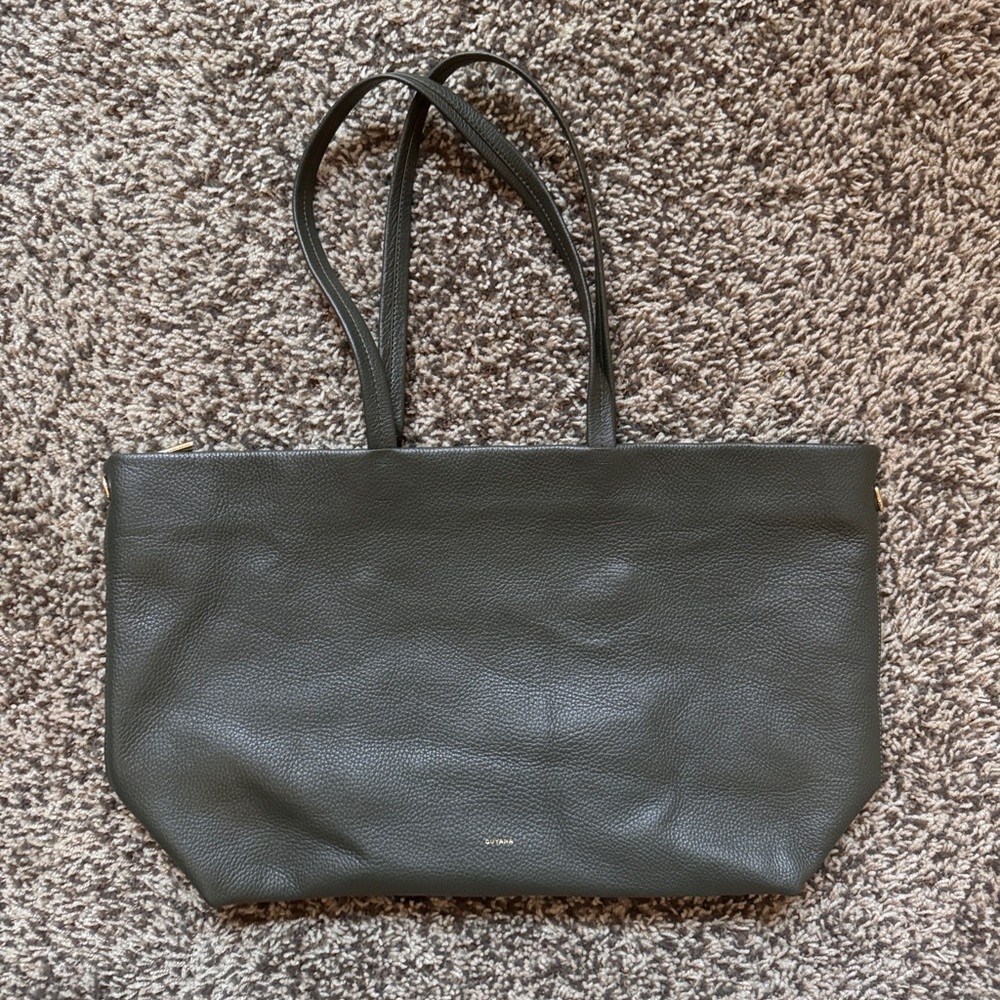 Cuyana Dark Green Leather Tote